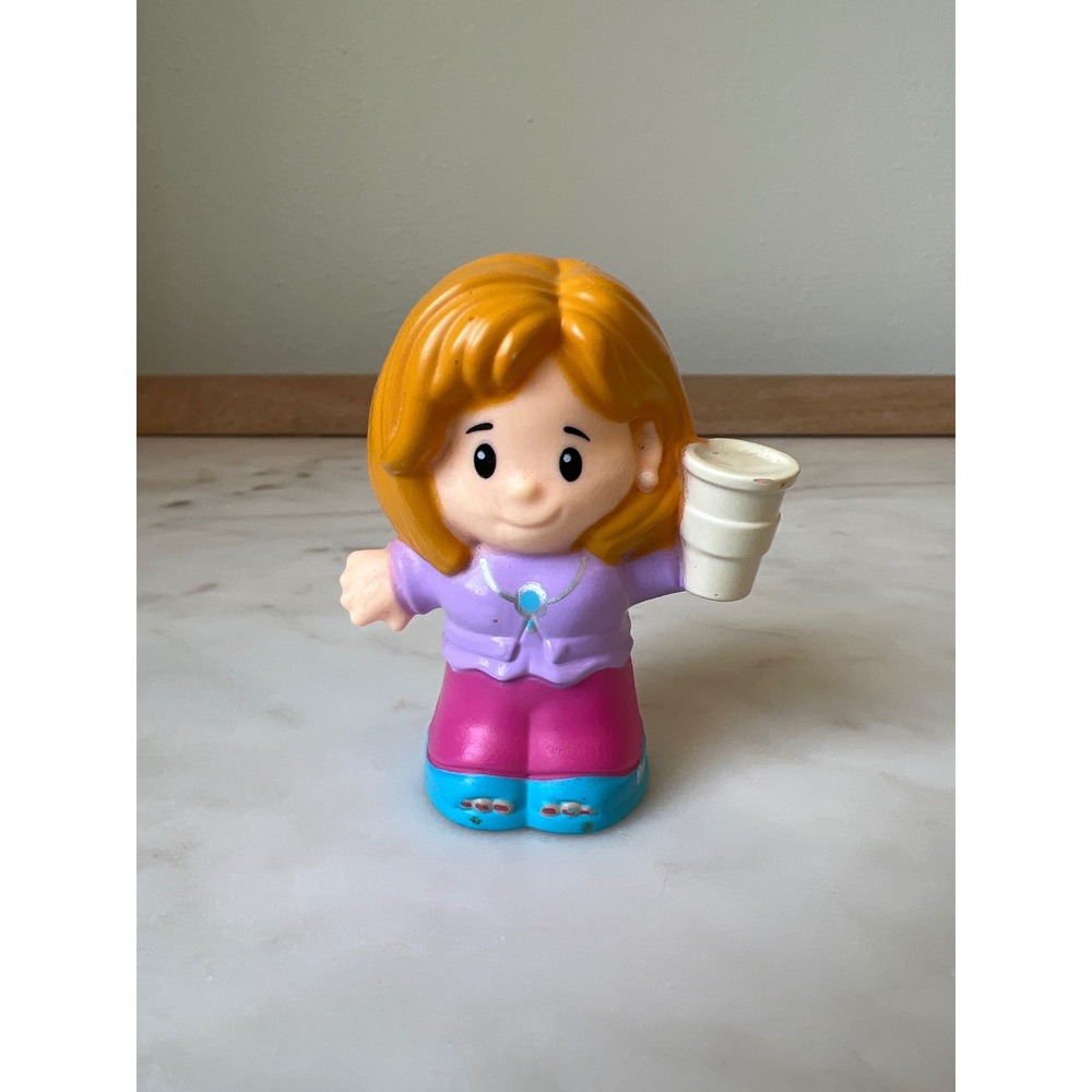 Blonde Mom w/Coffee Cup Purple Top Figure 2015 Toy Fisher-Price Little People